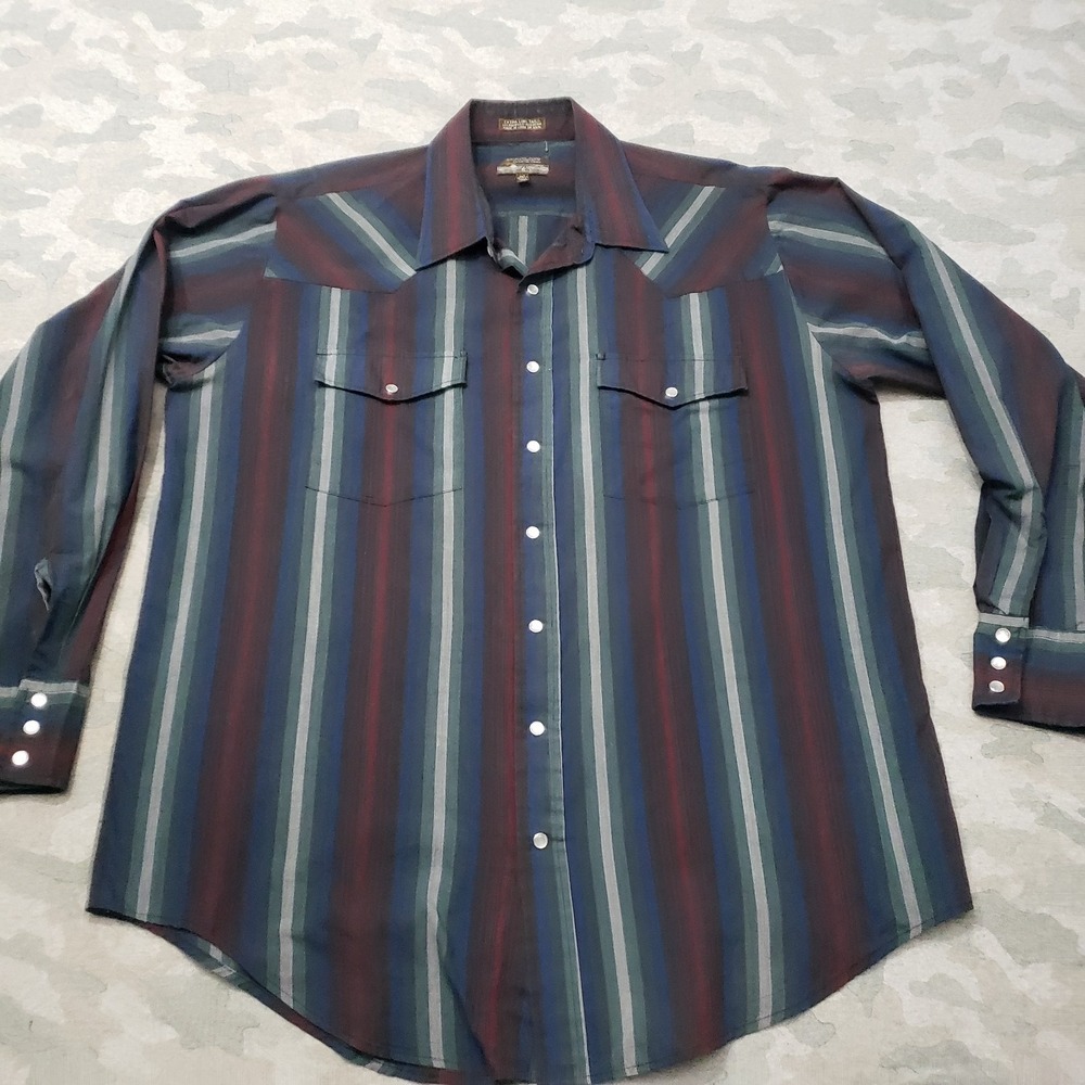 Vitnage Outlaw Western Wear Shirt Mens XLT Green Rodeo Pearl Snap Long Sleeve